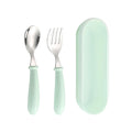 Cutlery Set, 304 Stainless Steel Cutlery Fork & Spoon with Travel Case, Feeding Tableware Set with Soft Grip Handle for Children Self Feeding, School, Lunch Box (Green)