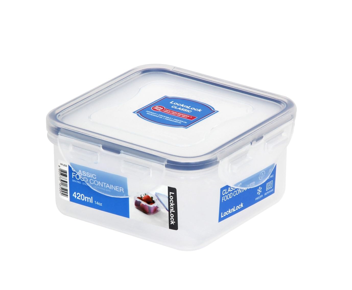 LocknLock Square Short Food Container, Clear, 420 ml Capacity, HPL850