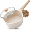 White Nonstick Saucepan with Lid 1.6QT, Cooking Pot with Stay Cool Handle, Induction Compatible Soup Pot, PFOA/PFAS Free (16 cm)