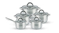 Royalford 10Pcs Stainless Steel Cookware Set, Rf10390 - Induction Compatible Base, Dishwasher-Safe, Strong, Heavy-Duty Riveted Handles, Silver