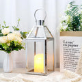 JHY DESIGN Stainless Steel Candle Lantern - 34cm Tall - Hanging Glass Lantern - Candle Holders - Balcony Accessories for Indoor Outdoor Candles - Wedding (Silver)