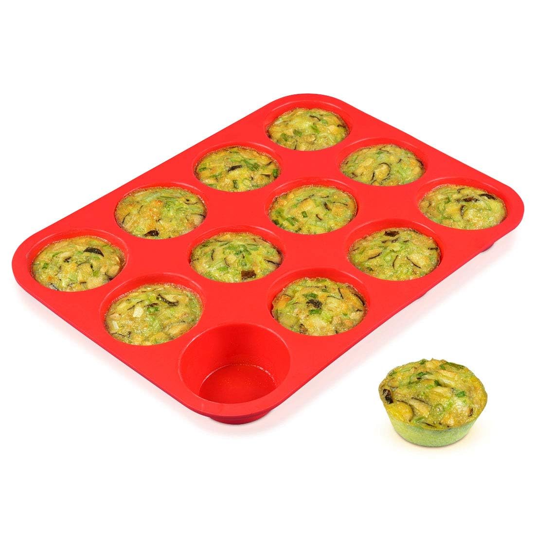 12 Cups Silicone Muffin Pan 1 Pack - Nonstick Cupcake Pan Regular Size Silicone Mold for Baking
