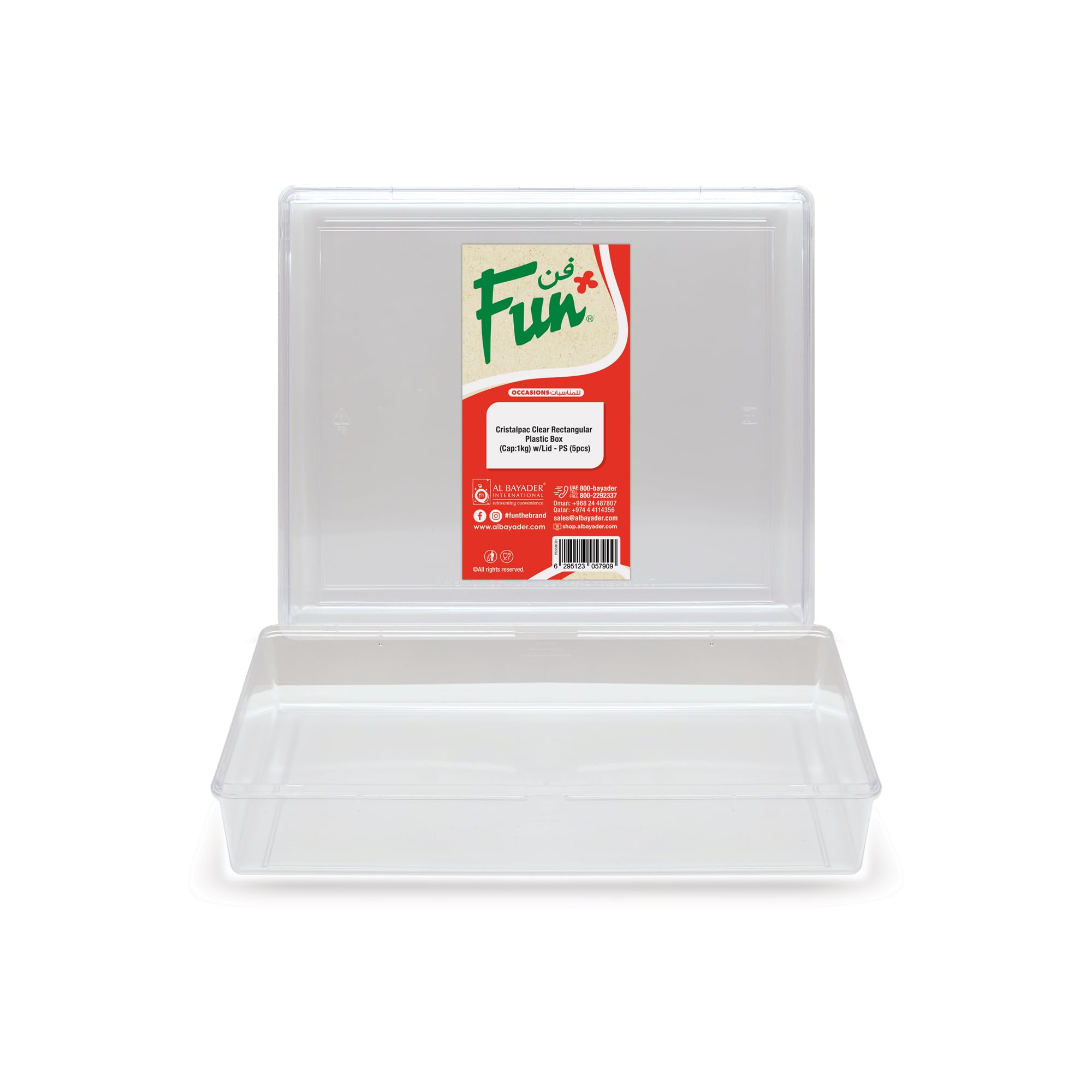 Fun Cristalpac Clear Rectangular Plastic Box with Lid – 1kg Capacity Durable & BPA-Free Food Storage Containers for Meal Prep, Kitchen Essentials, and Takeaway (Pack of 5)