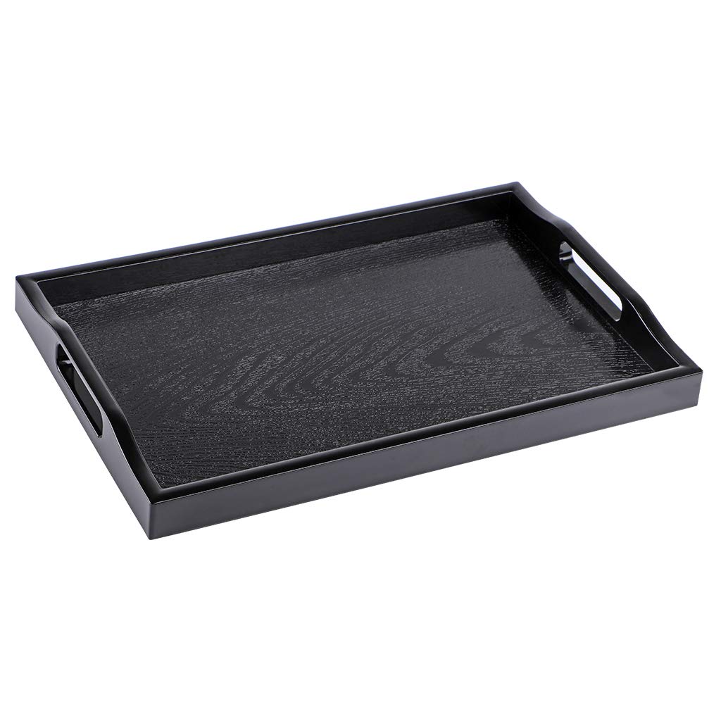 MDLUU Large Serving Tray, Plastic Ottoman Tray with Cutout Handles, Rectangle Butler Tray for Breakfast in Bed, Coffee Table Decor, Party (Black)