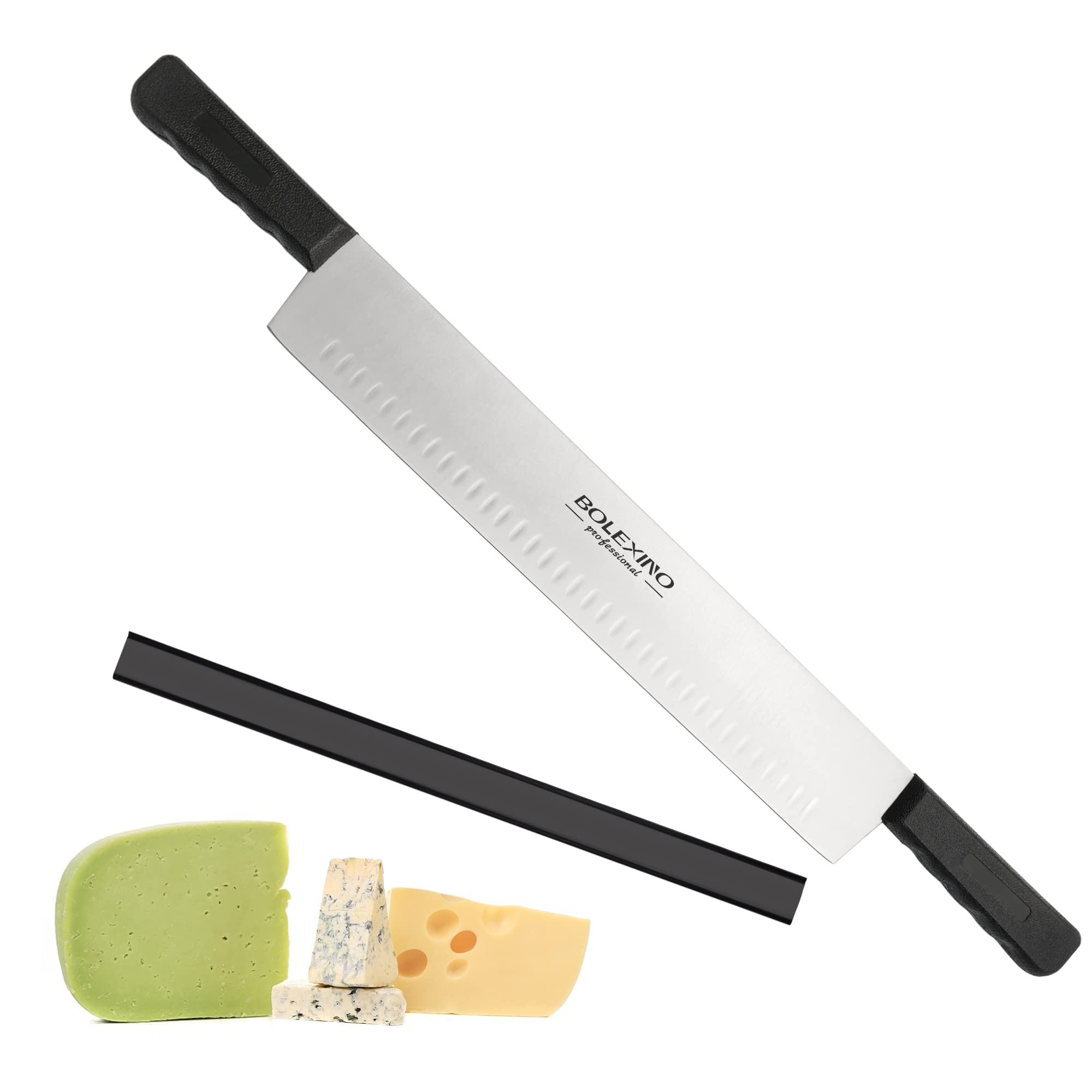 16 Inch Double Handle Cheese Knife Set for Charcuterie, High Carbon Stainless Steel Blade With 5" Black Plastic Handles Use for Cheese, Cakes, Vegetables, Soaps