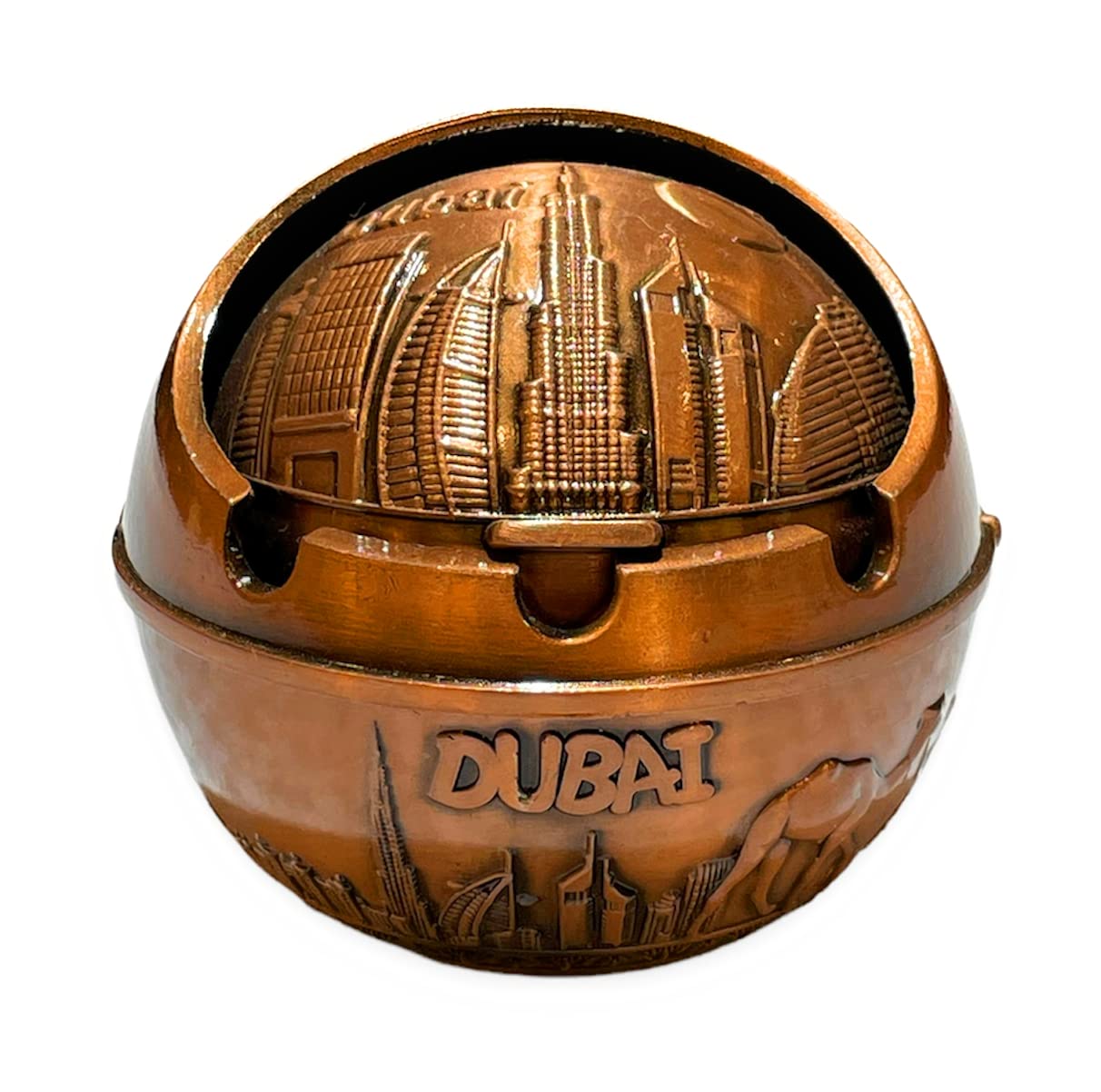 Ashtray Vintage Embossed Dubai Style Smoking Tray Holder Cigarette Ashtray Lid Tabletop Home Decorations (Bronze)