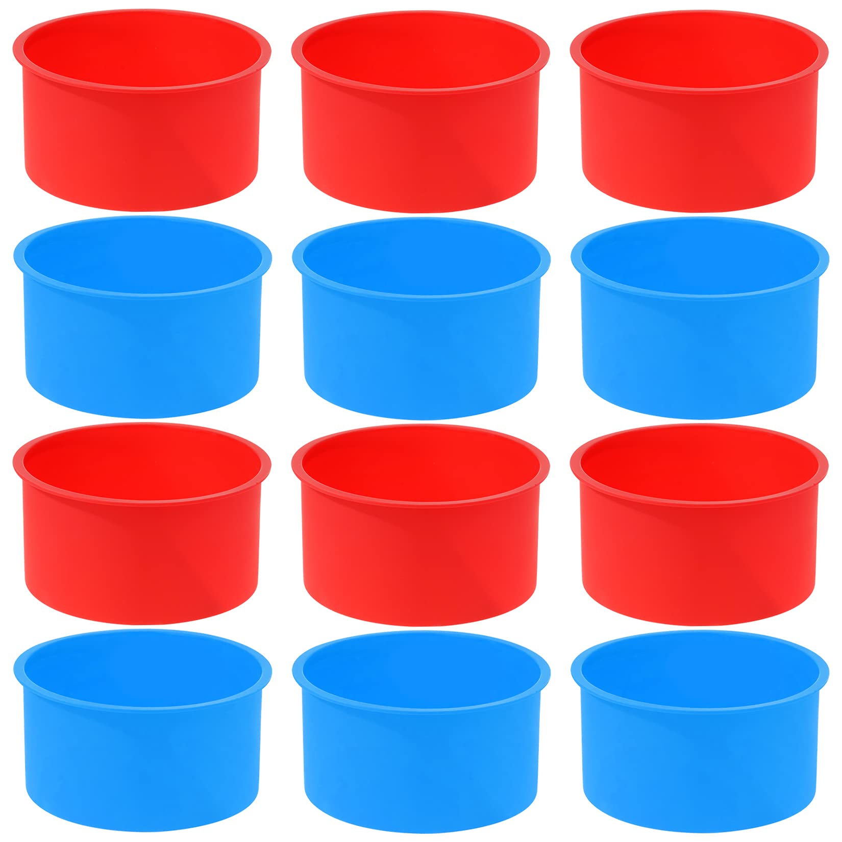 12pcs Silicone Cake Mold Baking Round Cake Molds 4 Inch Non-Stick Baking Pan Kitchen Silicone Cake Molds for Baking(Red, Blue, 4inch)