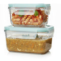 Houzi 2 Pcs Borosilicate Glass Containers with Leak Proof Airtight Lid, Food Storage Container Dishwasher, Microwave, Freezer, Oven Safe, BPA (Square)