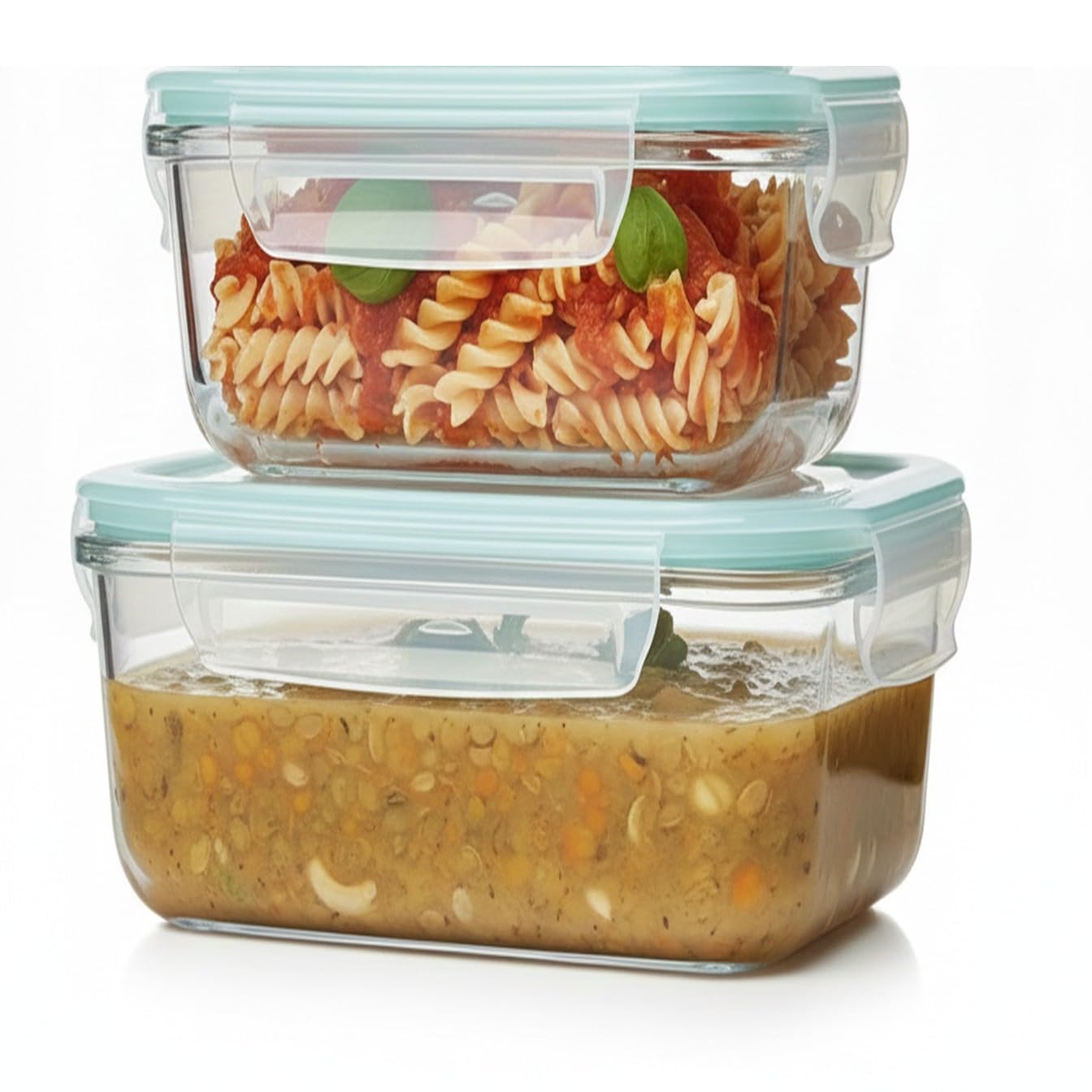 Houzi 2 Pcs Borosilicate Glass Containers with Leak Proof Airtight Lid, Food Storage Container Dishwasher, Microwave, Freezer, Oven Safe, BPA (Square)