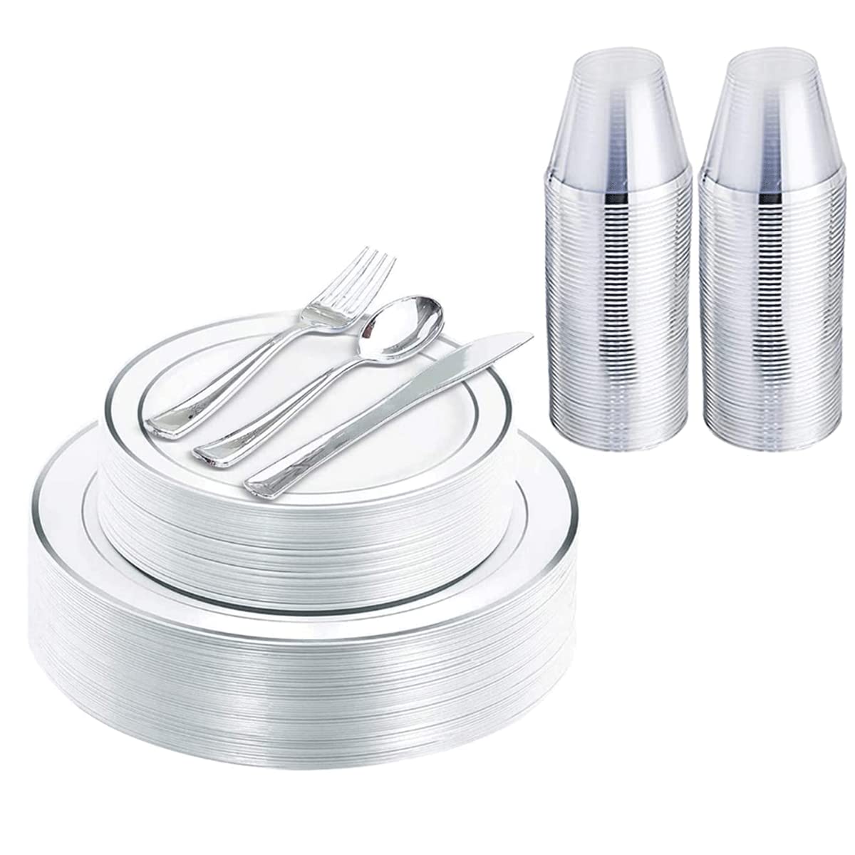 Beauenty 150Pcs Rose Gold Party Supplies: 25 Guest Party Tableware Set - Disposable Plastic Cutlery, Plates, Spoons, Cups Occasions
