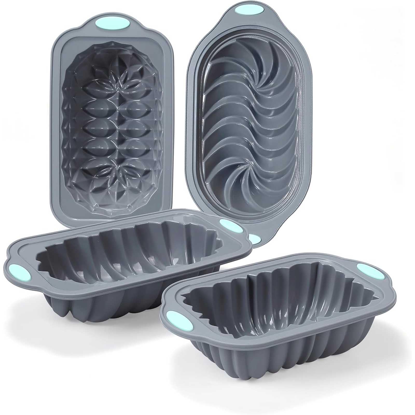Tazweeq 4-Piece Silicone Loaf Pan Set for Toast, Non-Stick Kitchen Oven Loaf Pan, Perfect for Banana Bread, Sandwich Bread, Pound Cake and Meatloaf (Grey)