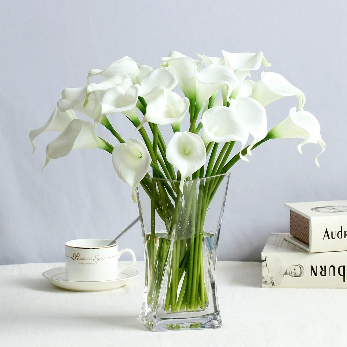 Artificial Calla Lily Flowers, White, Pack of 6, Long Stem Real Touch (white)