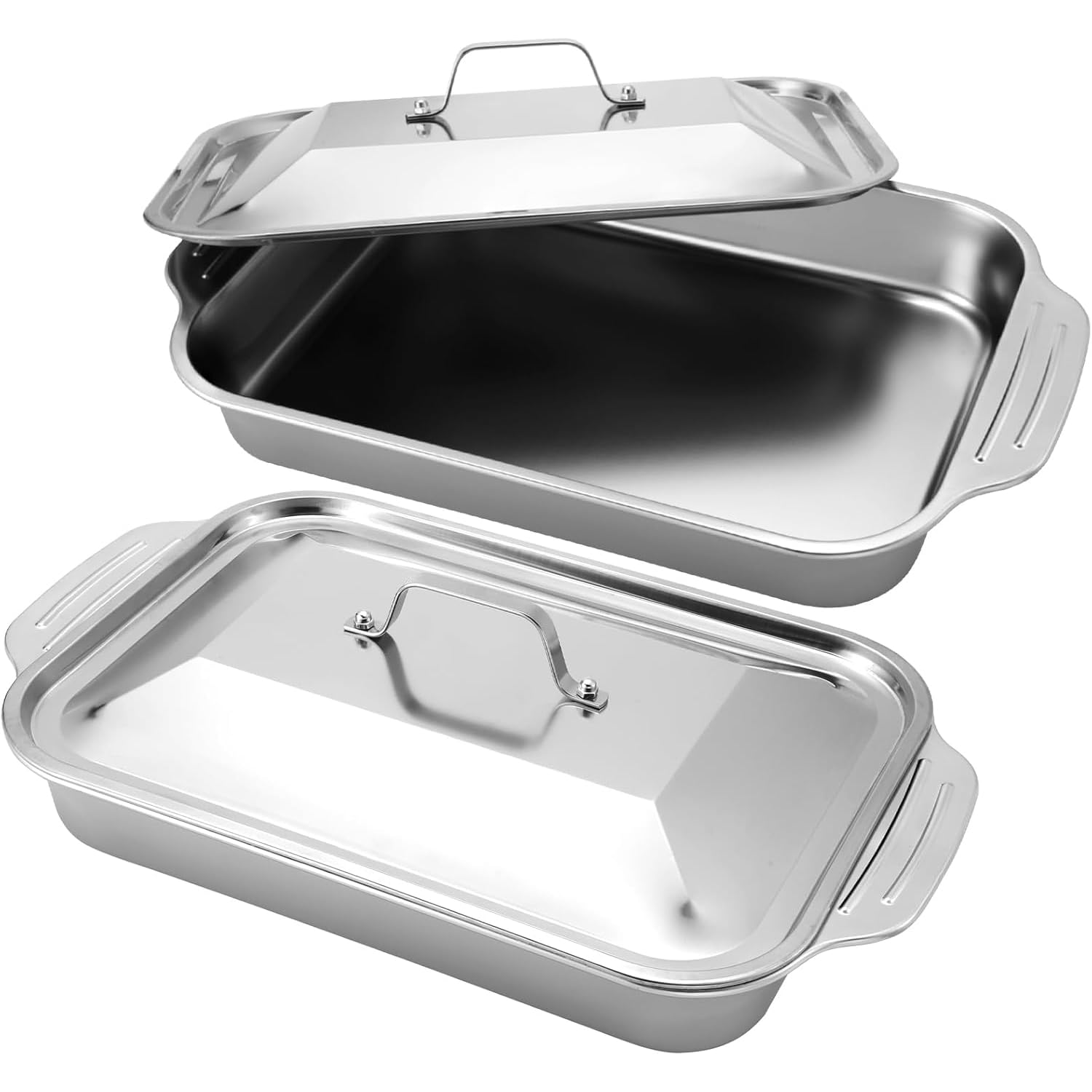 YelaJoy 2 Sets Stainless Steel Cake Pan with Lid 9 x 16 Inch Rectangle Bread Loaf Pans with Cover Rectangle Baking Bakeware for Bread Cake Brownies, Dishwasher Safe