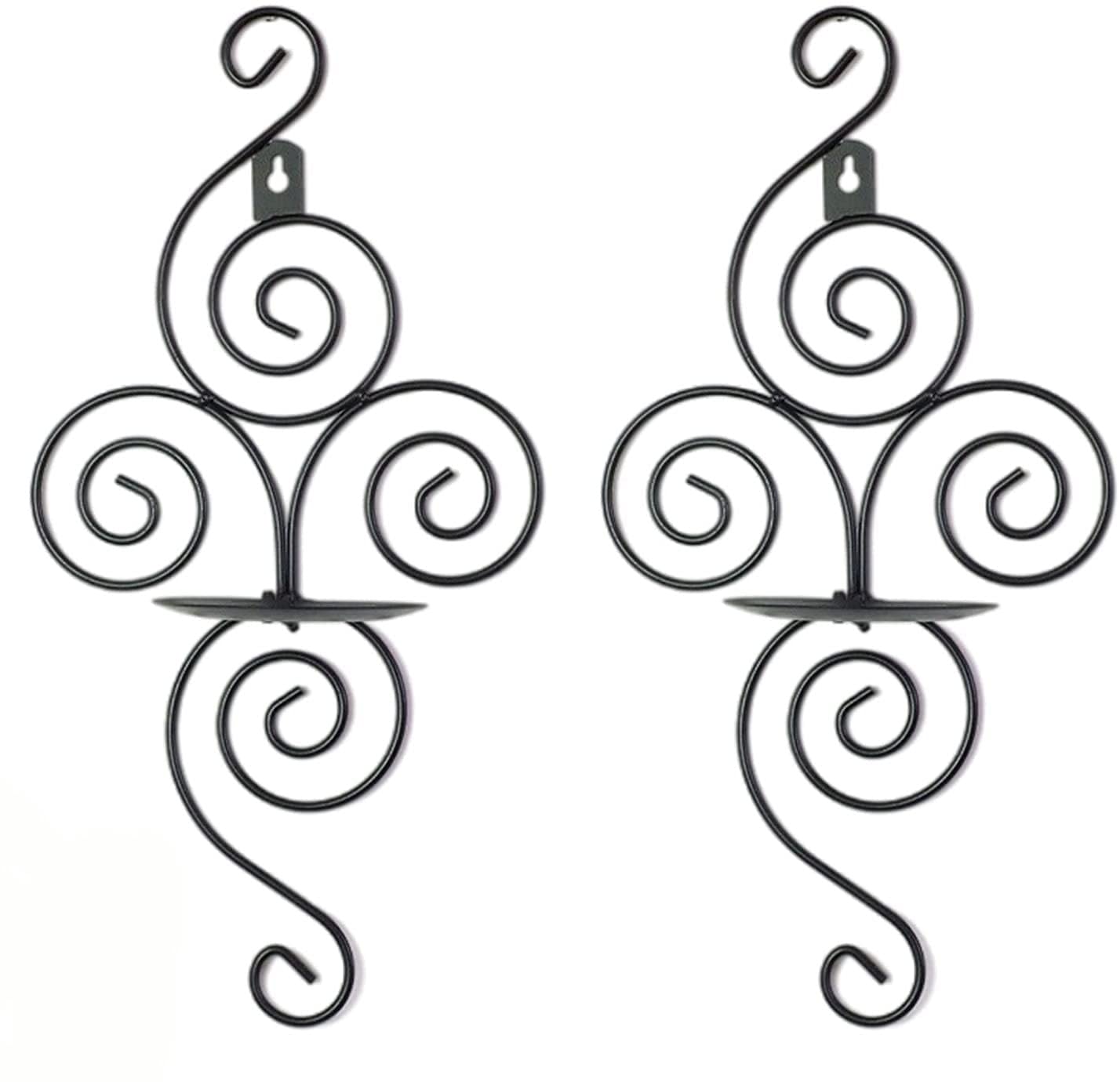 Wall Candlestick Pillar Holder for Tealights Set of 2, Wall Lights Candle Holder Made of Metal Candlestick Decoration Sets for Wedding, Tealights Pillar Candle, Living Room Bedroom-2pcs Schwarz