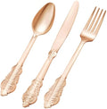 Jaffiust 75PCS Rose Gold Plastic Silverware for 25 Guests, Heavy Duty Rose Gold Disposable Utensils Sets, Includes 25 Forks, 25 Spoons, 25 Knives, Elegant Cutlery Perfect for Wedding, Party