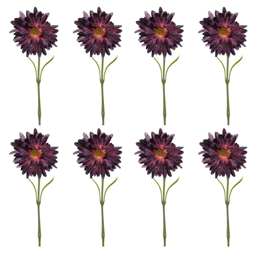 YATAI Lush Dahlia Faux Flowers, Ultra-Realistic Silk Blooms Flower Bouquet, Fade-Resistant & Maintenance-Free Fake Flowers, No Watering & Long-Lasting Fake Plant for Home Event Decor (8, D-Purple)