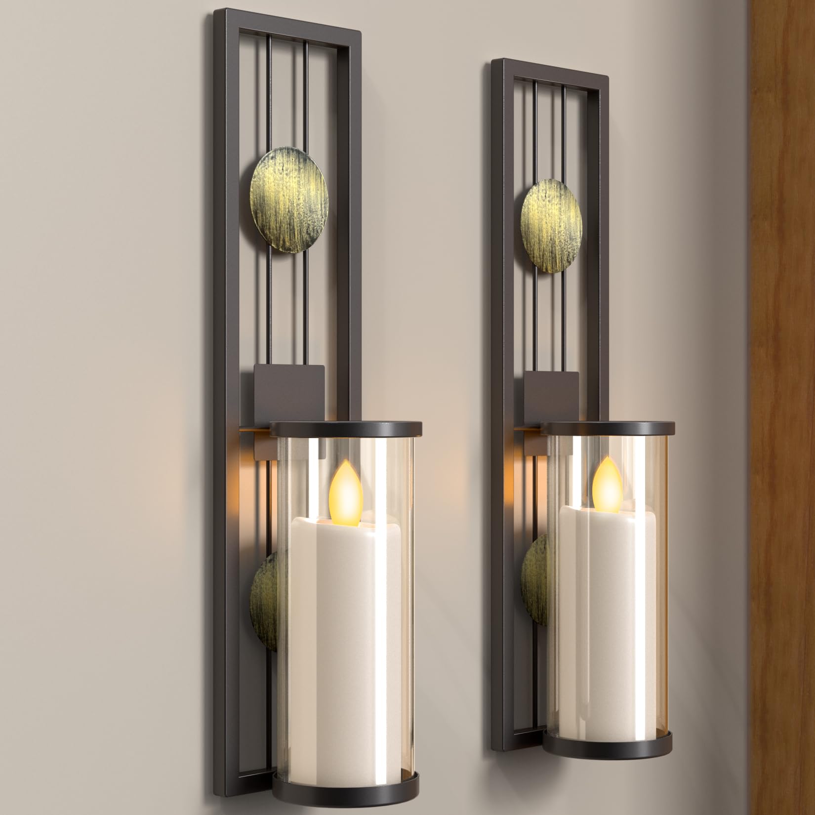 ALLADINBOX Wall Sconces Candle Holder Classic Metal Acrylic Wall Decorations for Living Room, Bathroom, Dining Room, Set of 2, Black