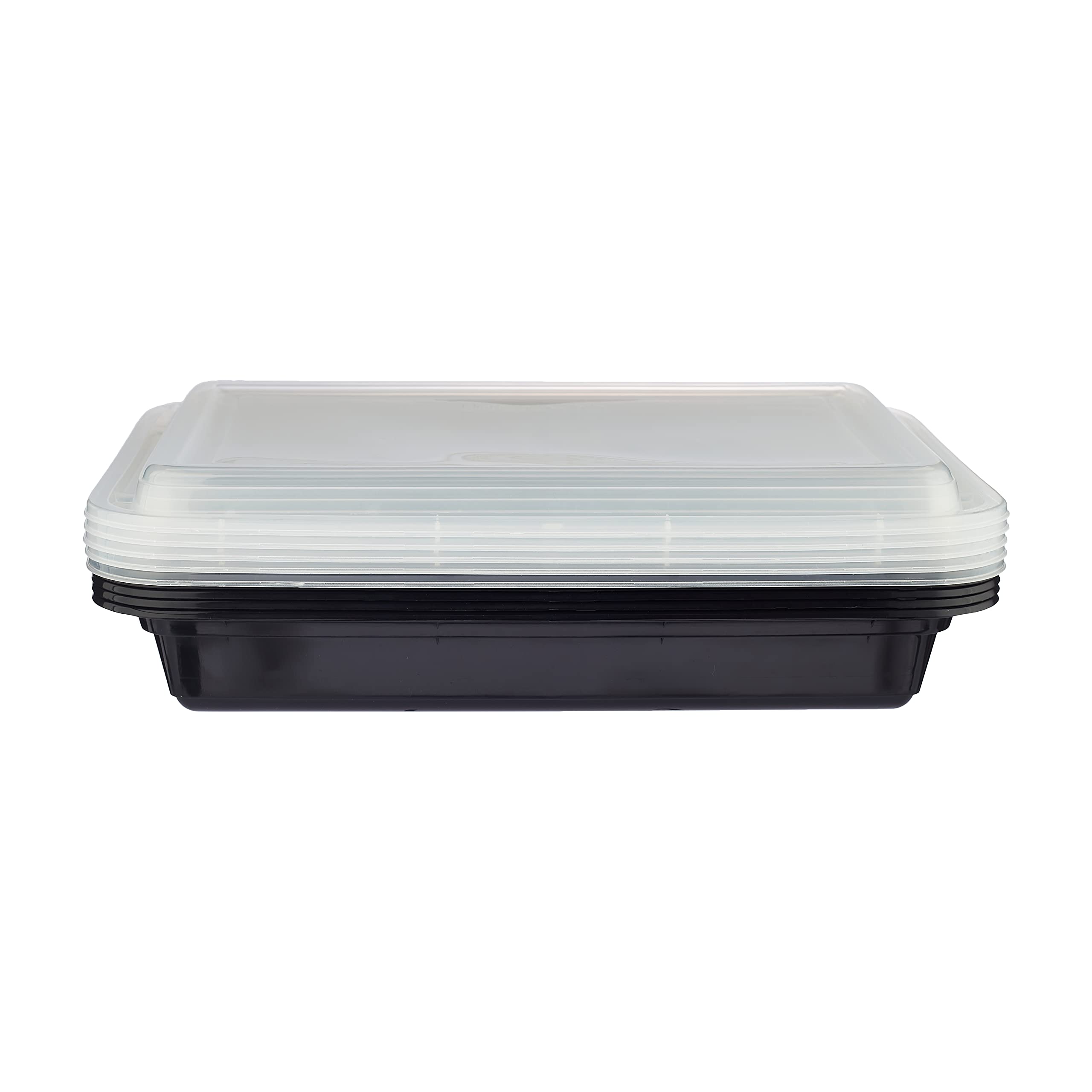 Hotpack Disposable Bento, Food Storage, Microwavable Meal Prep Container, Black Base Rectangular Container 58 ounce with Clear Lid, 50 Pieces
