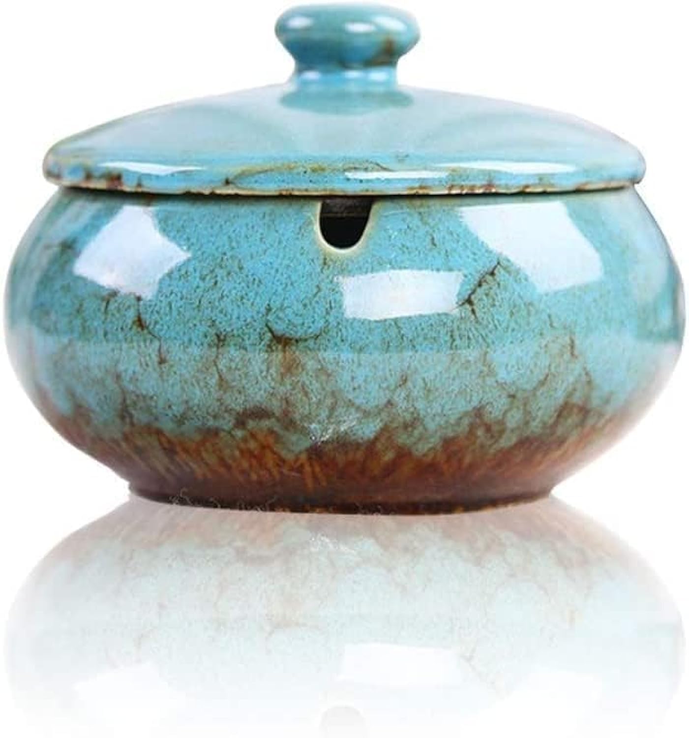 Ceramic Ashtray with Lid, Fully Windproof Ceramic Ashtray, Cigarette Ashtray for Indoor or Outdoor Use, Tabletop Décor ashtray for Home, Hotel, Garden Use Ashtray, Size: 11x11x9CM
