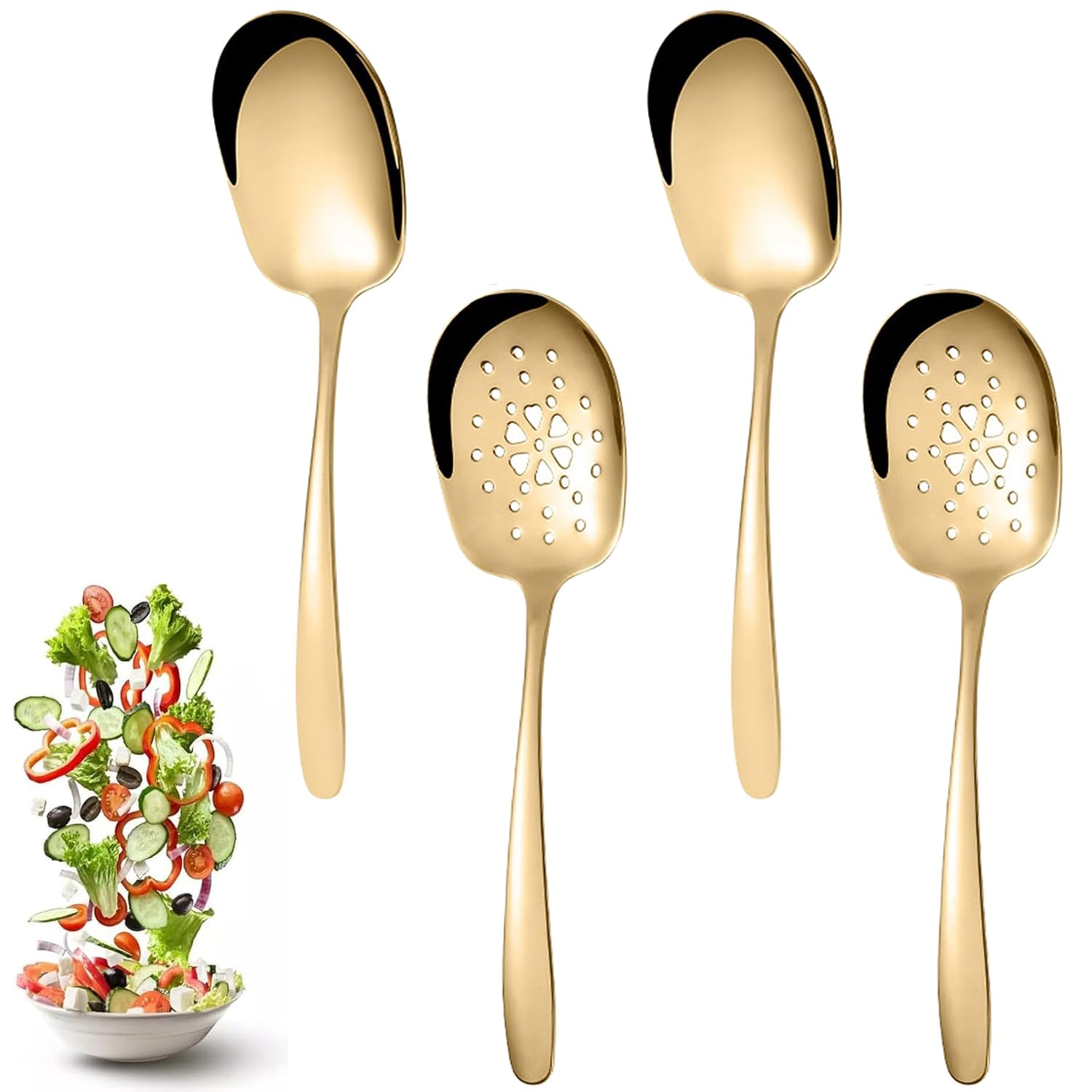 4-Piece Stainless Steel Serving Spoon Set, 2 Spoons & 2 Slotted Spoons Large Serving Spoons Dishwasher Safe for Buffet & Party Utensils