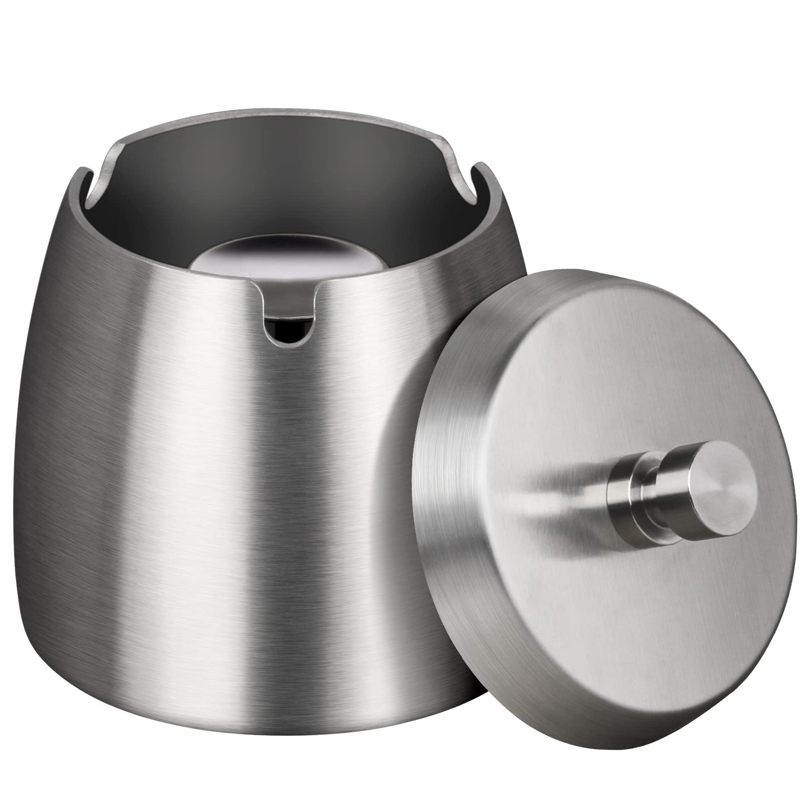 Outdoor Ashtray with Lid,Ashtrays for Cigarettes Outdoor Indoor,Stainless Steel Windproof/Rainproof Ashtray for Patio Outside Home Tabletop (Small)-0.8lb