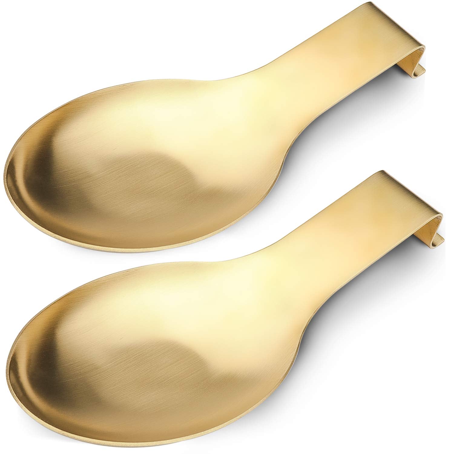 Stainless Steel Spoon Rest,Spatula Ladle Holder, Stainless Steel Utensil Spoon Rest Holder, Brushed Finish, Dishwasher Safe 3.8 x 9.4 Inch (Gold color2PCS)