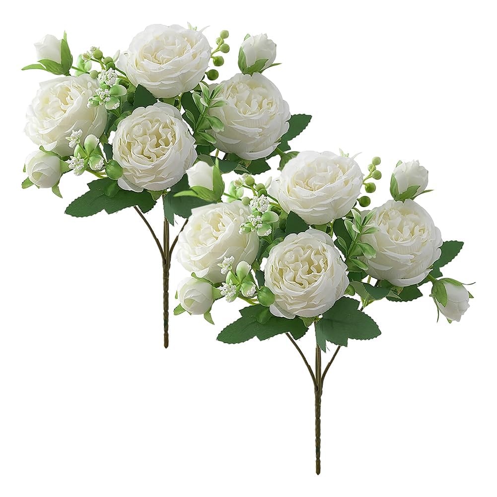 2 Bunches Peonies Artificial Flowers Vintage Faux Peony Bouquet Fake Flower for Vase Silk Floral Arrangements for Table Centerpiece Wedding Decoration Indoor Home Decor