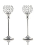 VINCIGANT Crystal Hurricane Candle Holder Silver Candlestick Set of 2 for Anniversary Celebration Coffee Table Modern Decorative Centerpieces