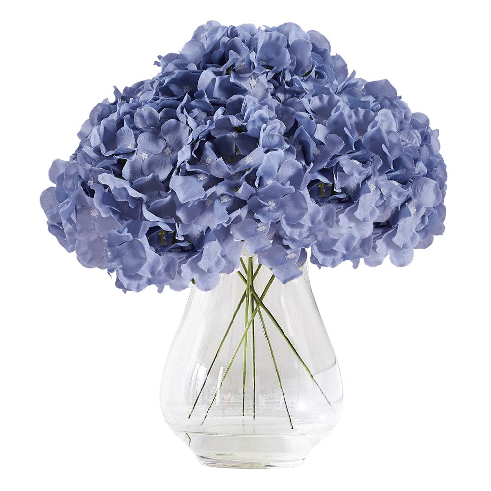Silk Hydrangea Dusty Blue Artificial Faux Flowers - 10pcs with Stems for Wedding Bridal Show Decor
