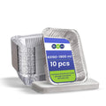 Disposable Aluminium Rectangle Containers 1900ml With Lids Heavy Duty Aluminum Foil Trays Containers with Board Lids for Cooking, Roasting, Baking - Pack Of 10 Pieces.