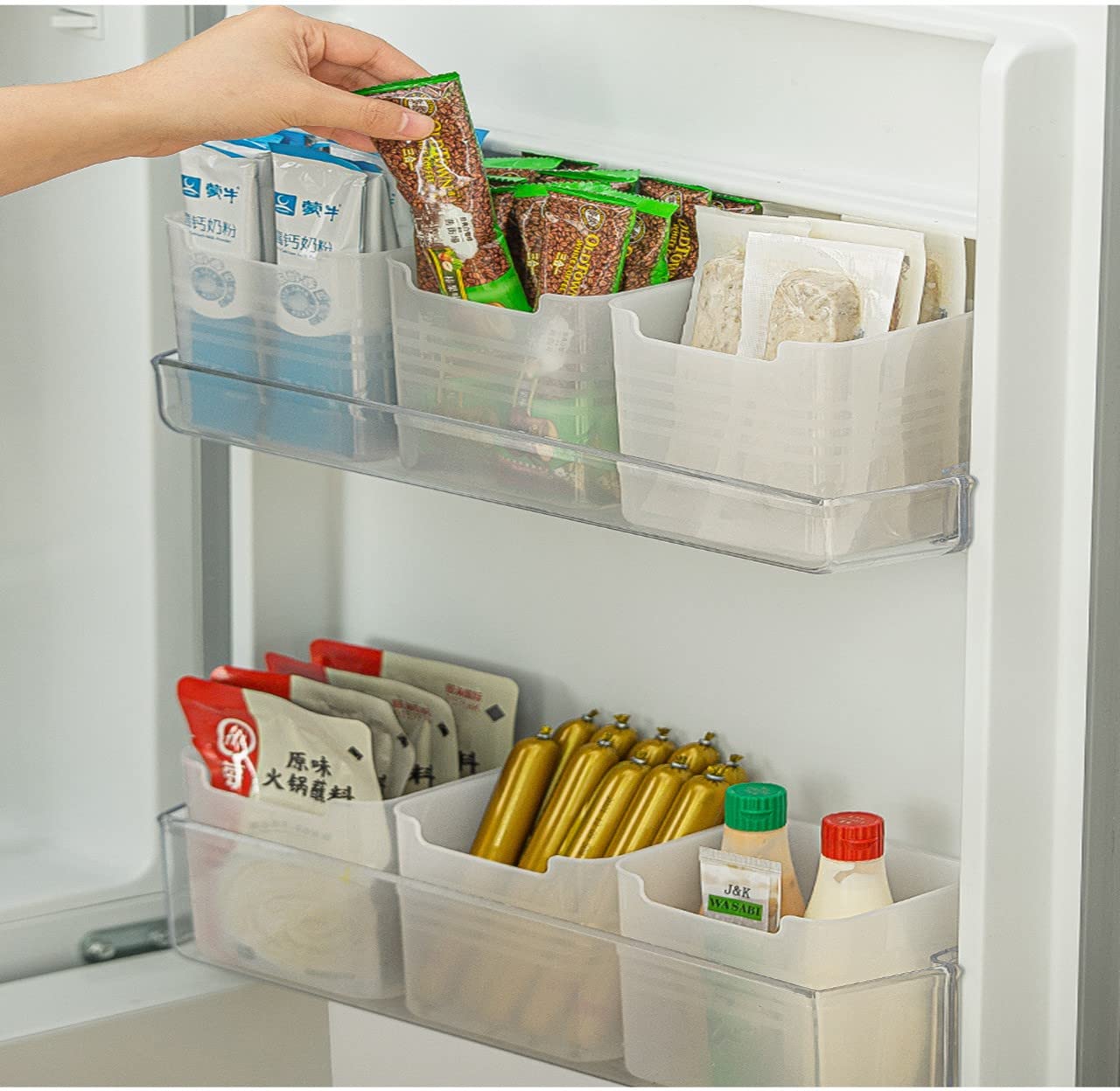 Gardezi Fridge and Freezer Bins Set of 3 Large Plastic Containers for Food Storage, Beverage Holder, and Pantry Organizer - Refrigerator Door Space and Cabinet Kitchen essential (Frosted fridge bin)