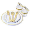 Beauenty 72Pcs White Gold Party Supplies Party Tableware Disposable Plastic Cutlery Set, Party Supplies Plate, Cup, Spoon, Cutlery-12 Guests (White Gold)
