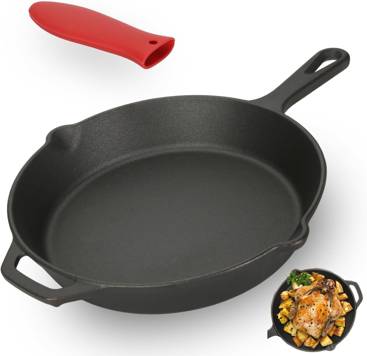 ORCHID M®Cast Iron Skillet, 12 Inch Pre-Seasoned Frying Pan with Silicone Hot Handle Holder - Versatile for Oven, All Stovetop, Grill, Campfire - Searing, Sautéing, Broiling, Frying