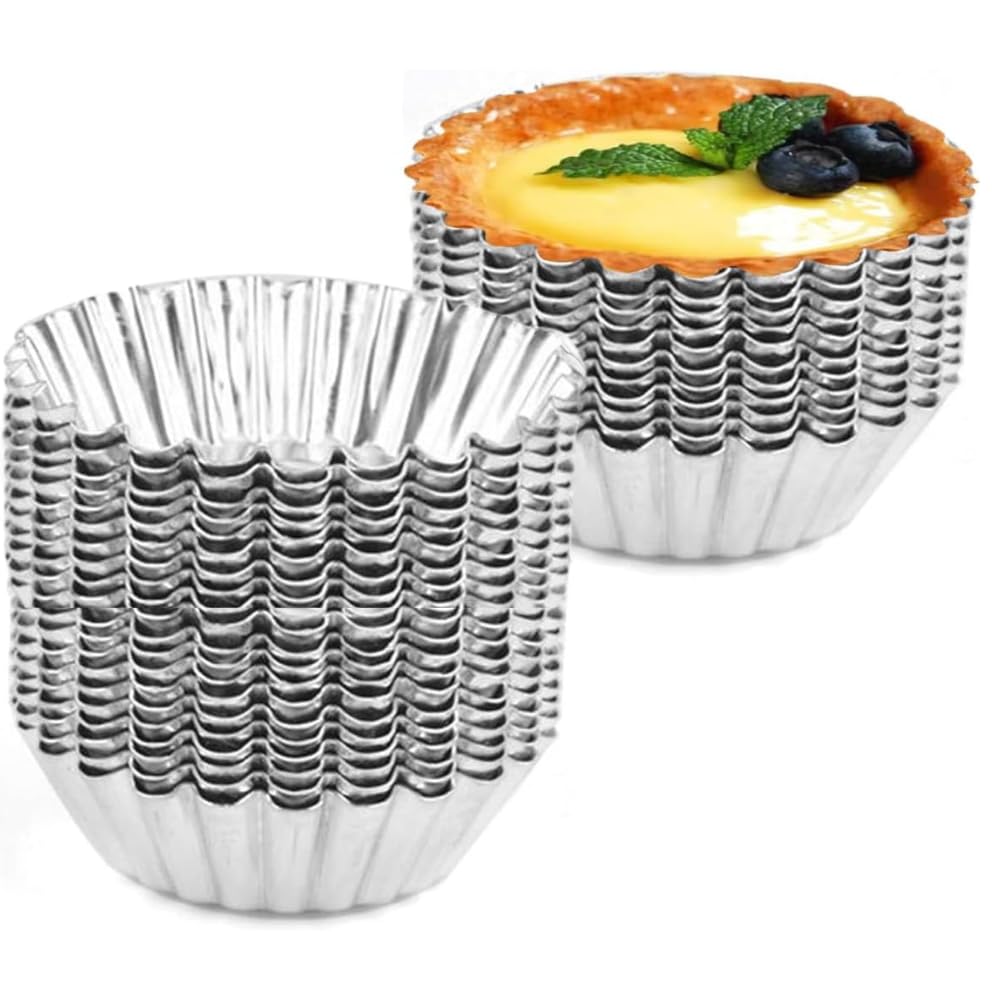 Fawoonu 100pcs Egg Tart Molds, Mini Tart Pan Professional Non-Stick Aluminum Muffin Cups for Egg Tarts, Cupcakes, Chocolate Mousse