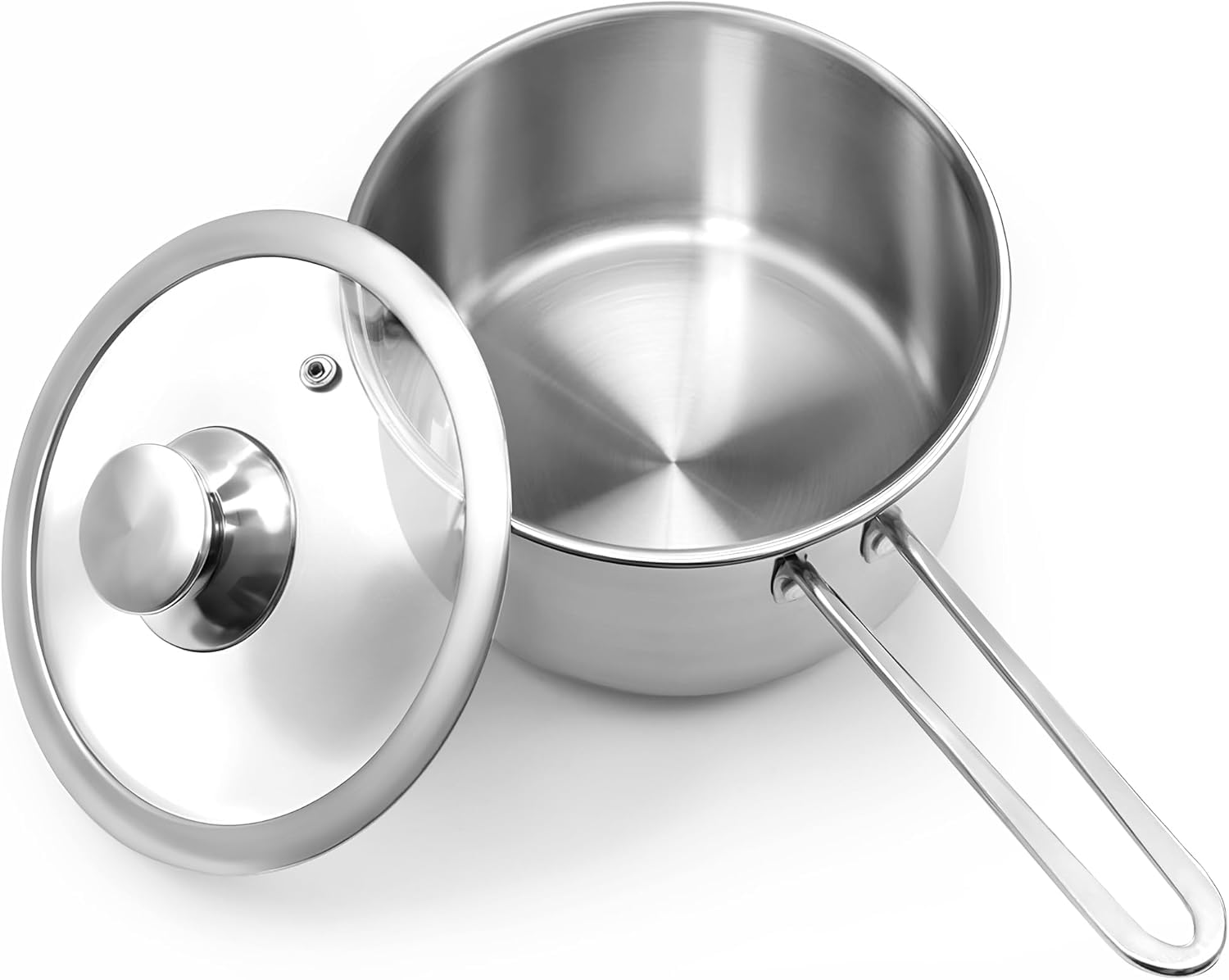 2.6L Tri-Ply Stainless Steel Saucepan, Azonee Induction-Compatible Sauce Pan with Glass Lid, Stay Cool Handle, Oven & Dishwasher Safe for All Cooktops (Silver)