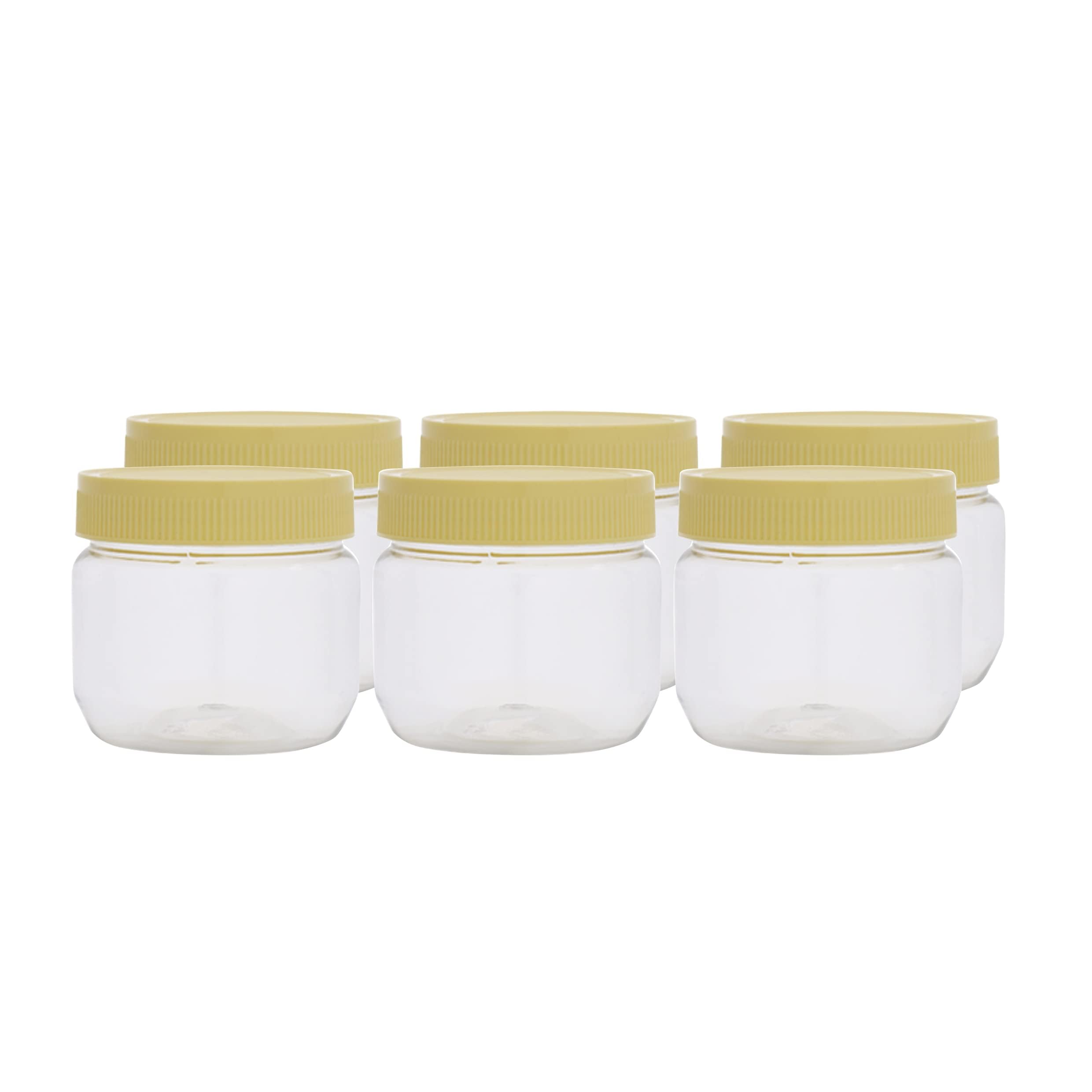 RoyalFord Round Airtight PET Jar RF11223 250ml Set of 6 Storage Containers Transparent Jar for Pulses, Cereals and Spices Canister Kitchen Accessories Leak Proof Lid, Clear