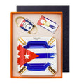3-Piece Cigar Accessories Gift Set with Gift Box, Premium Ceramic Ashtray with 4 Cigar Rest Slots, Sharp Stainless Steel Cutter, Metal Lighter, Elegant Desk/Tabletop Set.