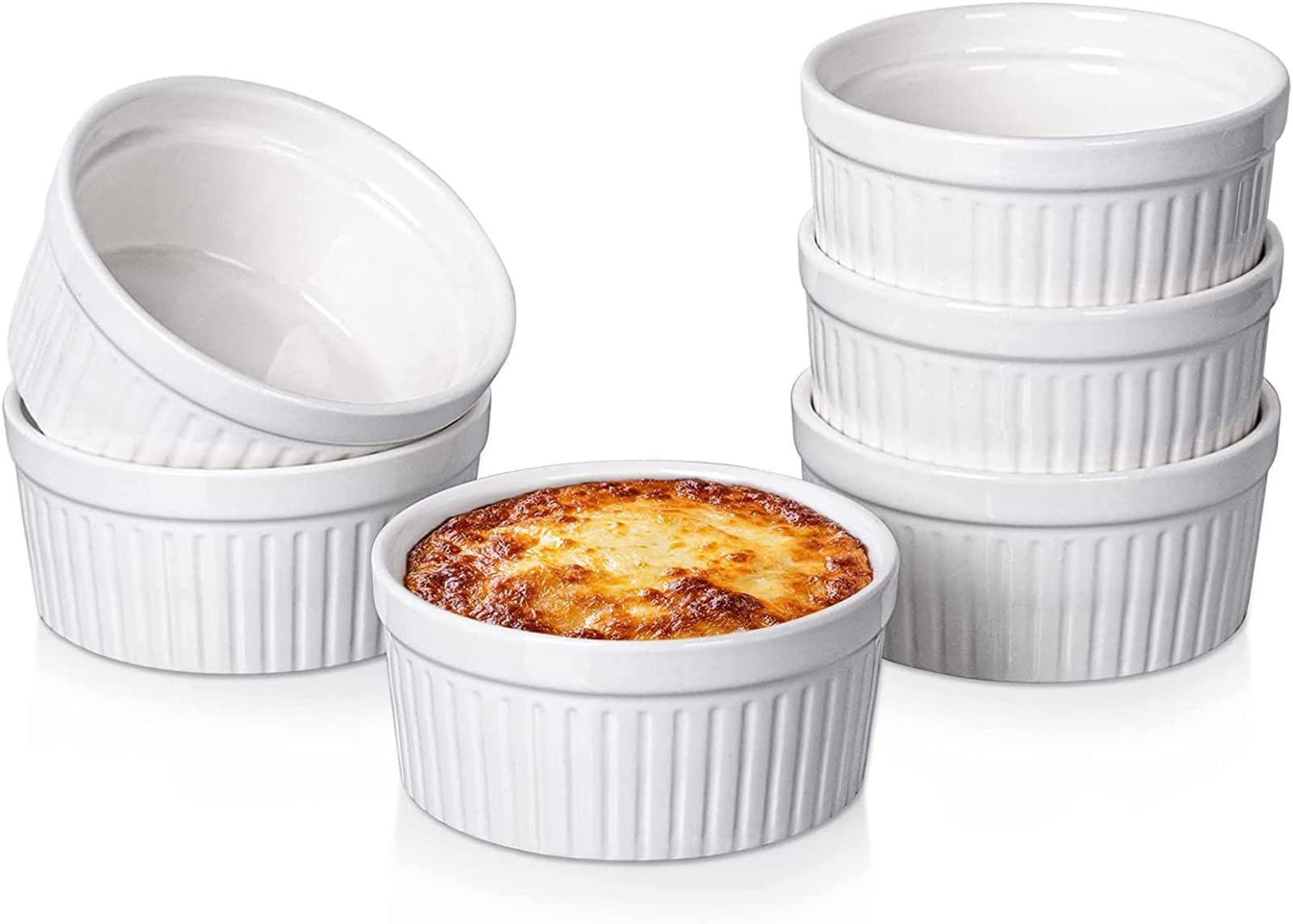 Delling 12 Oz Large Rmakeins oven safe, Set of 6, White