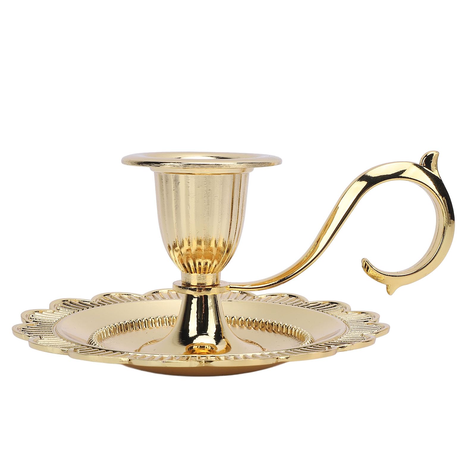 Retro Handheld Candlestick Holder, Vintage Zinc Alloy Candle Stand with Flat Base and Tapered Edges, for Romantic Dinners Home Decoration (Gold)