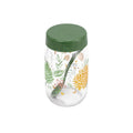 Herevin 370 ml Glass Spice Jar with Decorative PP Lid and Spoon - Airtight Storage Container for Masalas, Herbs, Condiments, Sugar, Salt & Tea - Stylish Botanic Green Design