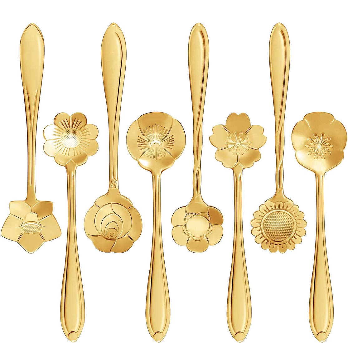 DELFINO Stainless Steel Tableware Creative Flower Coffee Spoon, Sugar Spoon, Stirring Spoon, Mixing Spoon, Stir Bar Spoon, Tea Spoon, Ice Tea Spoon for Tea, Cake, Sugar, Dessert Ice Cream Spoon