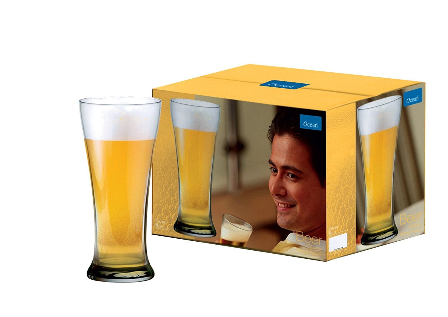 Ocean Pilsner Beer Glasses, Set of 6, Clear, 400 Ml, B0091406, Pub Glass, Snifter Glass, Pint Glass, Beer Tumbler, Beer Goblet, Beer Glass