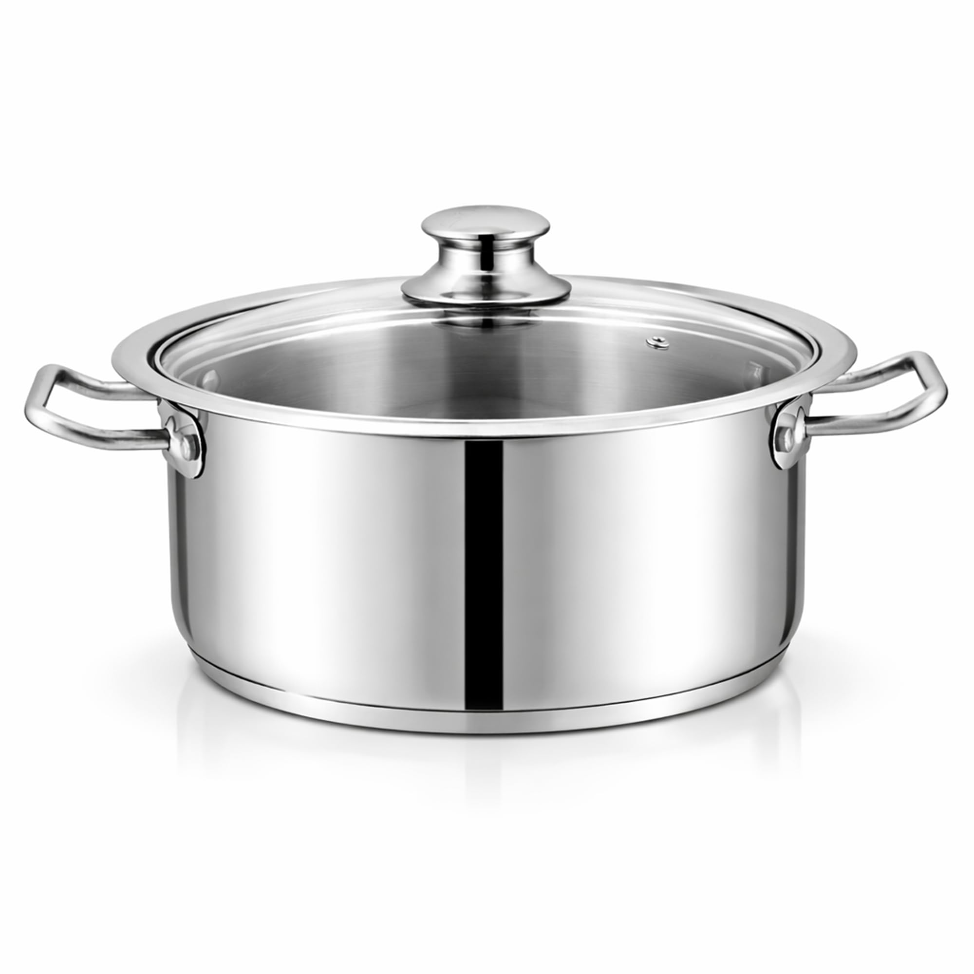 SONEX Mega Super Pot, (8.5 Ltr) Stainless Steel Cooking Pot/Casserole – Durable Handles, Glass Lid, Sandwich Bottom for Even Heating, Sleek Modern Design for Efficient and Stylish Cooking (28cm)