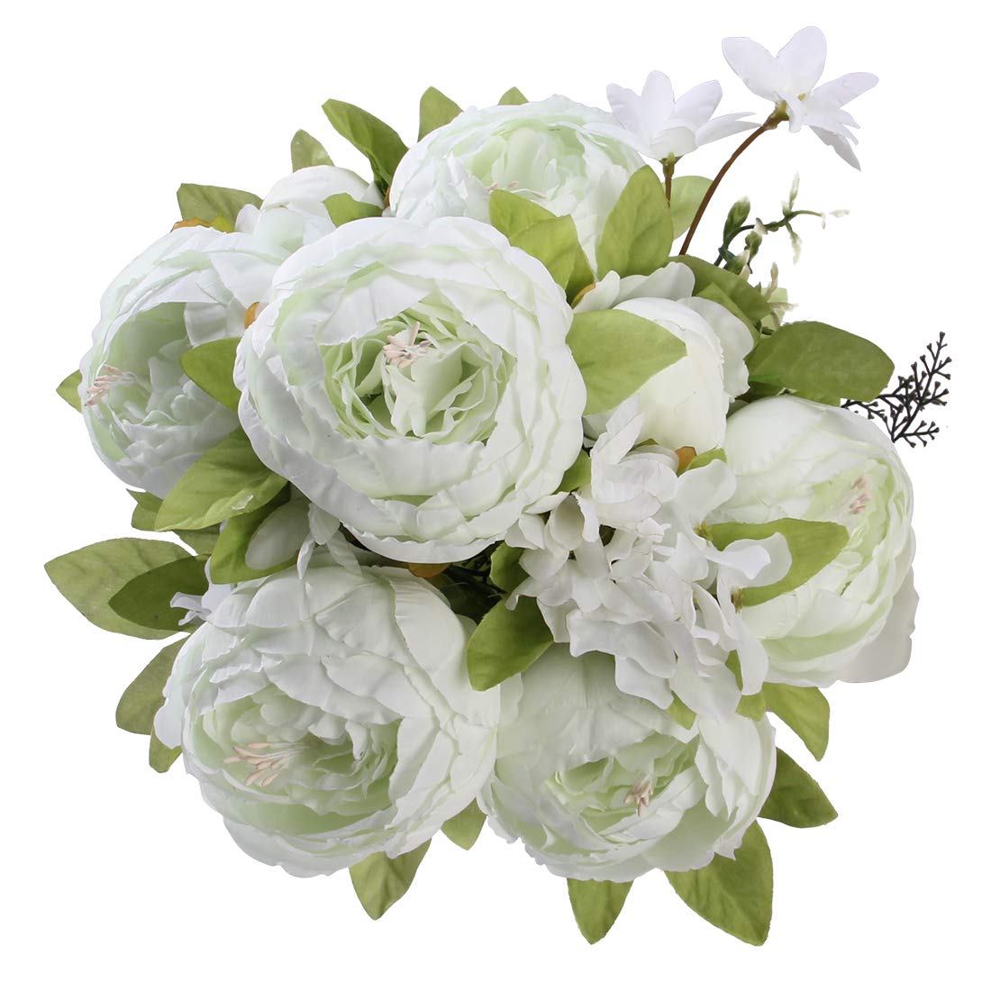 Vintage Artificial Flower Peony Bride Holding White Silk Flowers Bouquet Home Kitchen Wreath Decoration(Spring White)