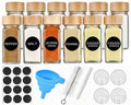 12pcs 120ml 4oz Glass Spice Jars Bottles with Bamboo Lid, BEONE Empty Square Spice Containers, Shaker Lids, Silicone Collapsible Funnel, Spice Labels, Brush (12pcs/pack,120ml with Bamboo Lid)