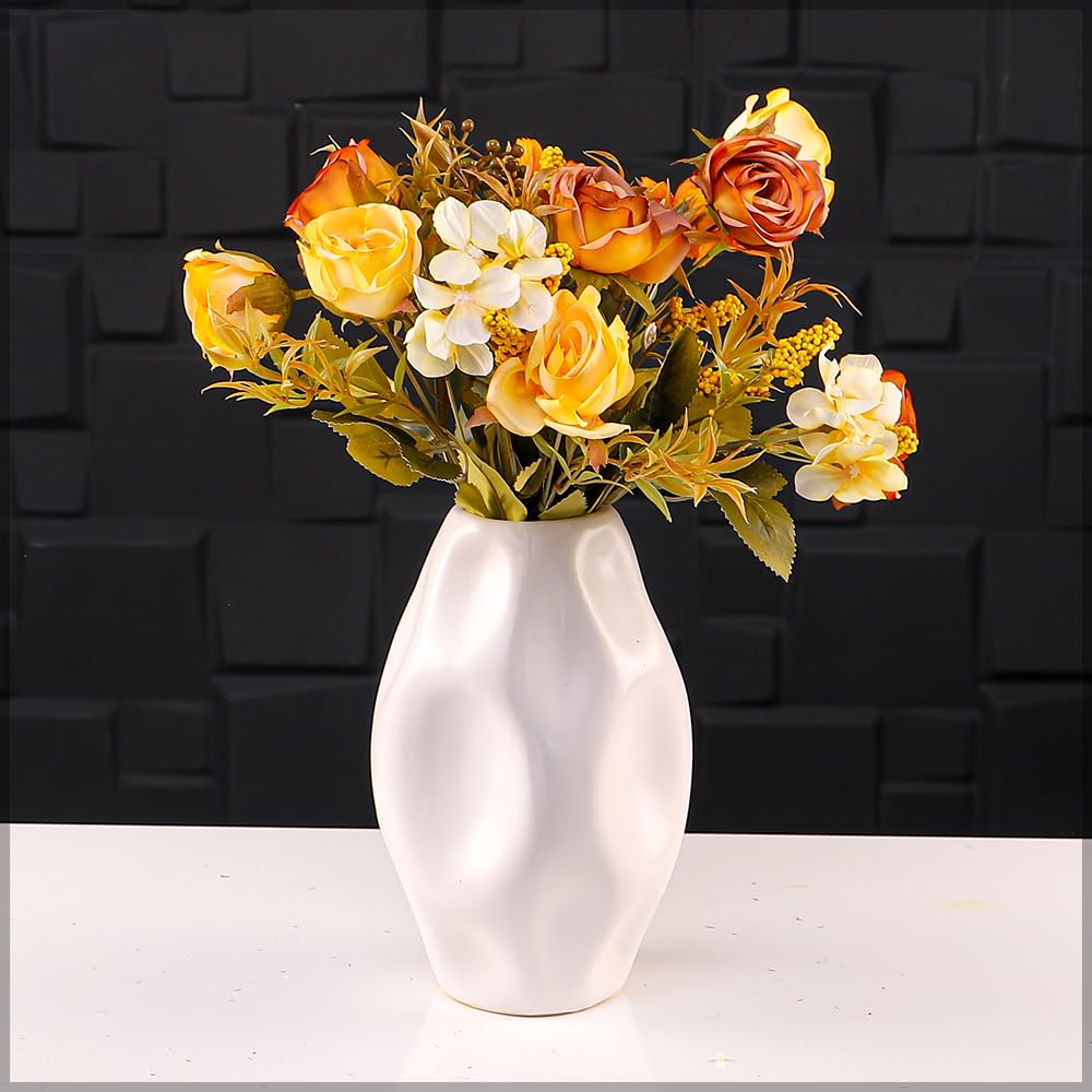 Bunch of 2 Artificial Rose Flower, Faux Flower Bouquet with Petals & Green Leaves for Vase Filling, Everlasting, UV Resistant & Maintenance-Free Fake Flowers for Home Wedding Event Decor, Yellow