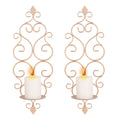 Sziqiqi Iron Wall Candle Sconce Wall Candle Holder Set of 2 Wall Mounted Candle Sconces Holder, for Bedroom Dining Room Wall Decor, Rose Gold