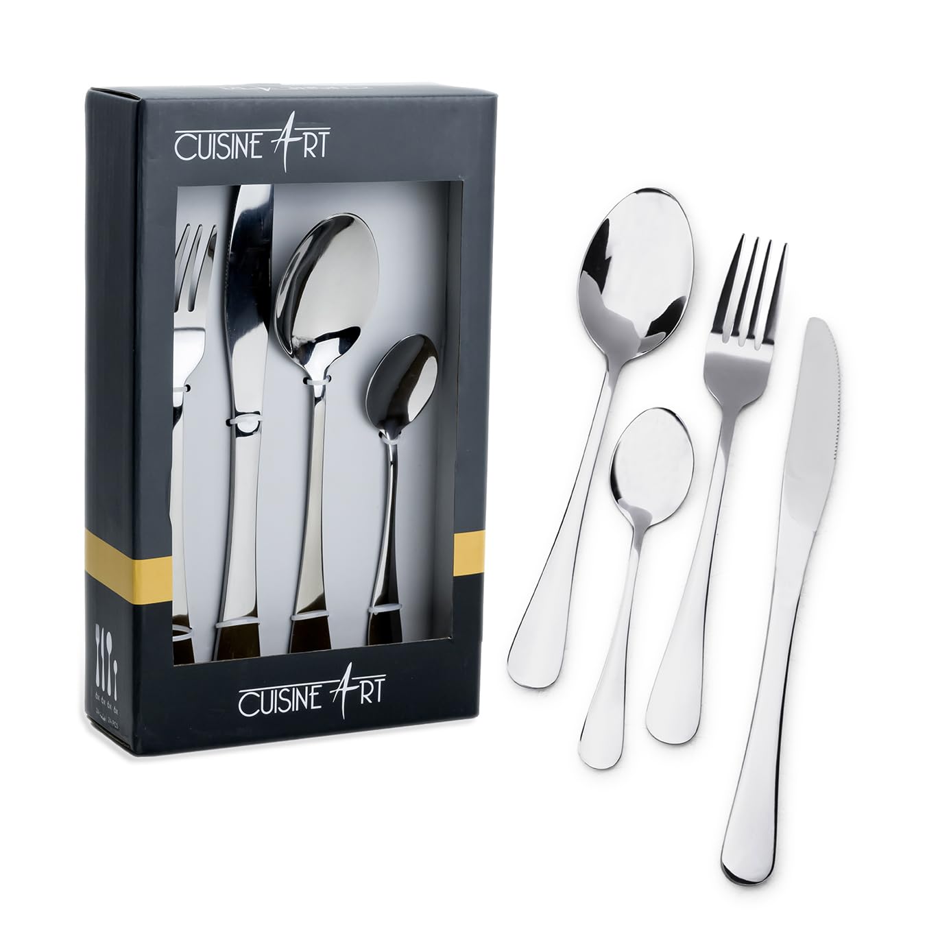 Cuisine Art Evren 24-Piece Cutlery Set - Sleek Silver Stainless Steel Flatware
