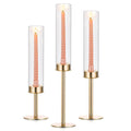 Angju Gold Candlestick Holder Tall Hurricane Candle Holder Set of 3, Taper Candle Holders Candle Stand Glass Cover Candlesticks Holders Table Centerpiece for Wedding Party Birthday Christmas Decor
