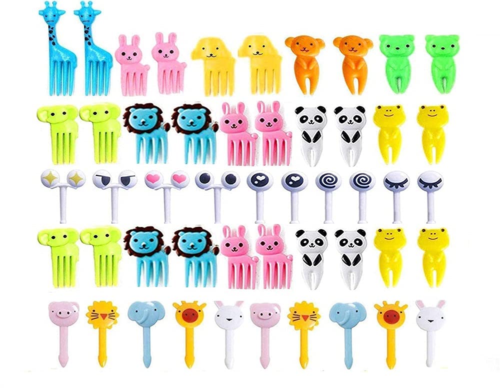 Yangcan0507 50 Pcs Food Fruit Fork Picks for Kids Cute Animals Bento Box Decor ForksCake Little Forks Dessert Forks Mini Cartoon Toothpick for Cake Dessert Pastry Party Supply